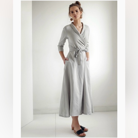 NWT Linen Handmade Studios Marlena Wrap Dress 100% Linen - Picture 1 of 8